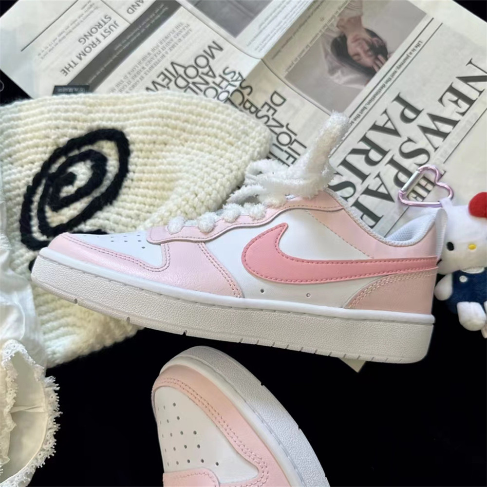 球鞋定制耐克NikeCourtBorough秋季蜜桃乌龙冬季低帮板鞋GS粉白色,淘宝优惠券,粉丝福利购,淘宝优惠卷