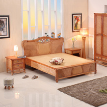 Imported true rattan art bed net red Indonesian creative bedroom rattan bed folk furniture house inn furniture bunk bed double bed linen