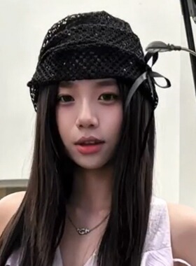 小众设计感镂空蝴蝶结黑色堆堆帽女薄款弹力包头蕾丝帽辣妹冷帽潮