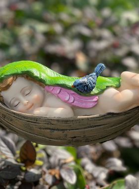 创意户外花园树脂小孩吊床挂件