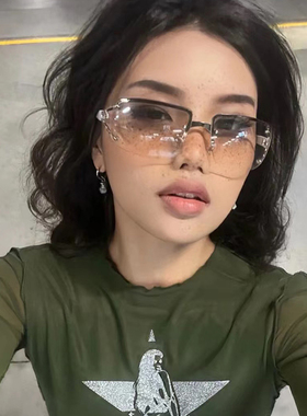 欧美无框墨镜女复古千禧辣妹Y2K