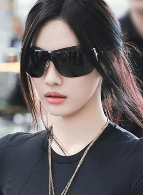 美式复古连体大框未来感无框太阳镜女黑色时尚个性显脸小遮阳墨镜