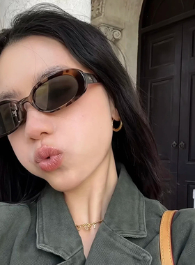 美式港风椭圆小框千禧辣妹墨镜女高级感Y2K个性小框豹纹太阳眼镜