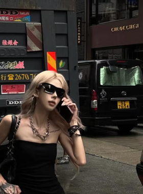 复古欧美风猫眼异形未来感墨镜骑行防风护目镜高级网感太阳眼镜女