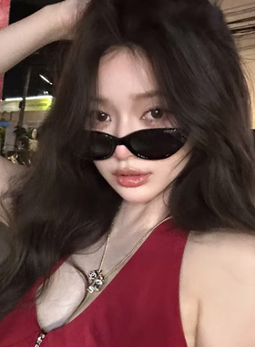 复古猫眼墨镜女潮高级感黑色小框个性凹造型太阳眼镜男潮ins风