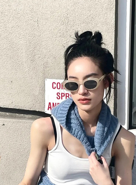 小框椭圆猫眼奶茶色墨镜女2023