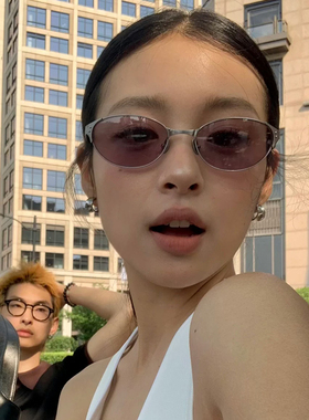 美式猫眼复古金属椭圆港风辣妹女潮墨镜高级网感方圆脸显瘦太阳镜