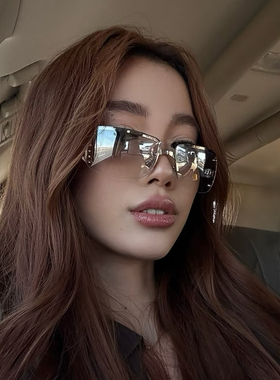 酉事欧美风高级感复古Y2K辣妹风银色镶钻太阳镜无框眼镜太阳眼镜