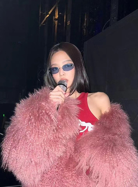 jennie同款墨镜女潮高级感蓝色欧美男小框无框太阳眼镜INS中古风