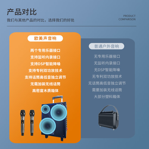 欧美声618升级版专业户外使用音响大功率三分频拉杆音箱移动话筒 - 图0