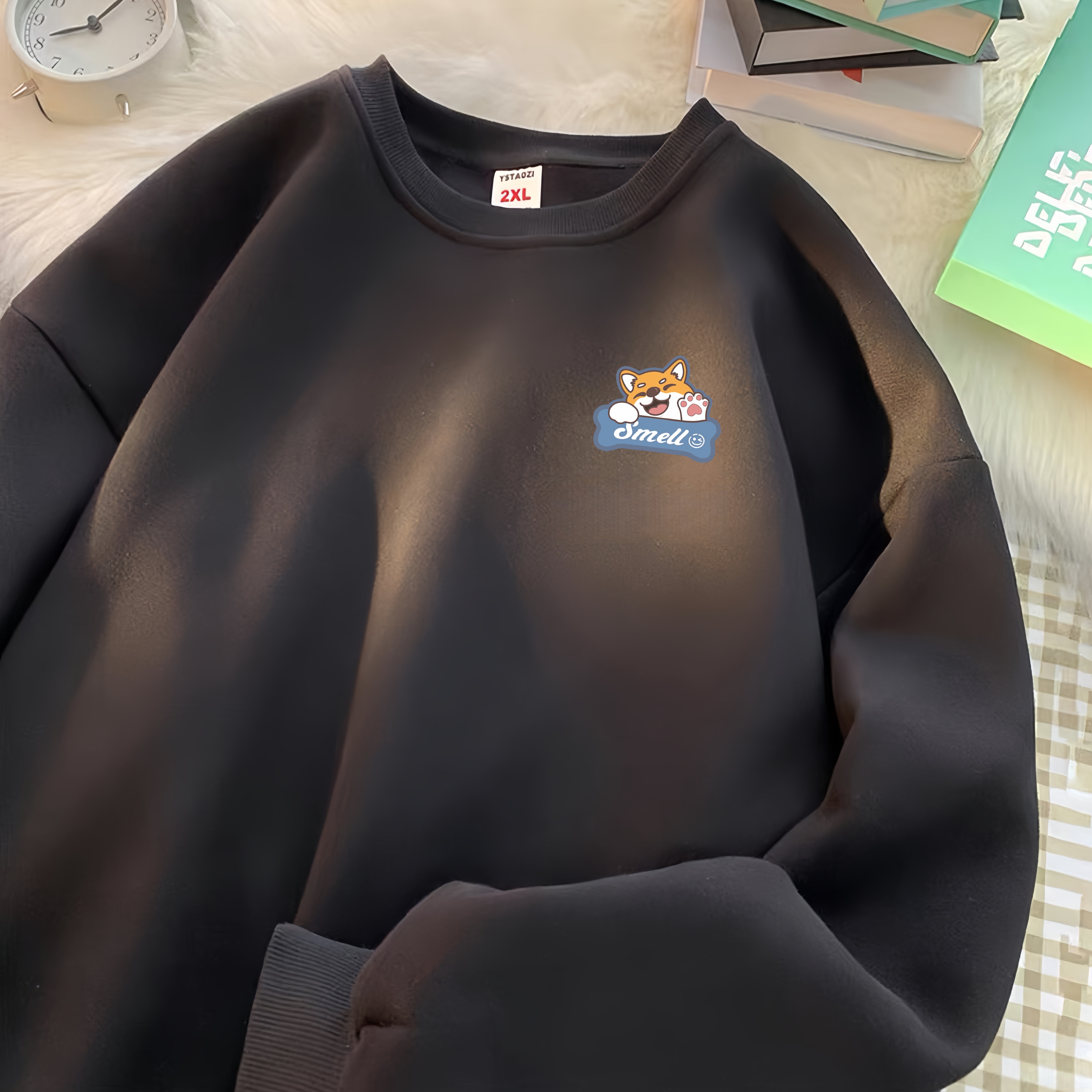 重磅卫衣男款春秋冬青少年初中生高中生潮流宽松加绒圆领无帽外套 - 图0