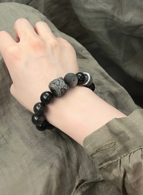 天然银耀石搭配醒狮陨石单圈手串女生水晶佛珠手链