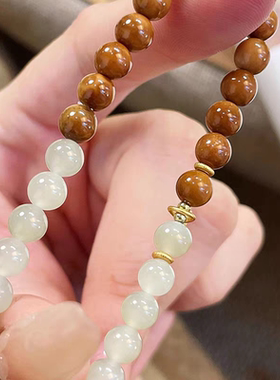 天然库克菩提搭配和田玉手串女款新中式招财转运珠手链木质文玩