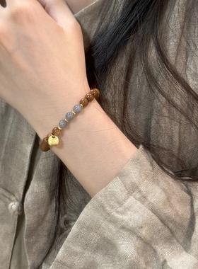 天然库克圆珠搭配烟紫和田玉单圈款纯银福袋手串女生菩提子文玩