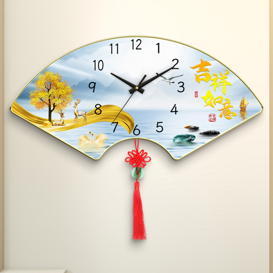 Decorative painting wall clock fan-shaped punch-free perpetual calendar