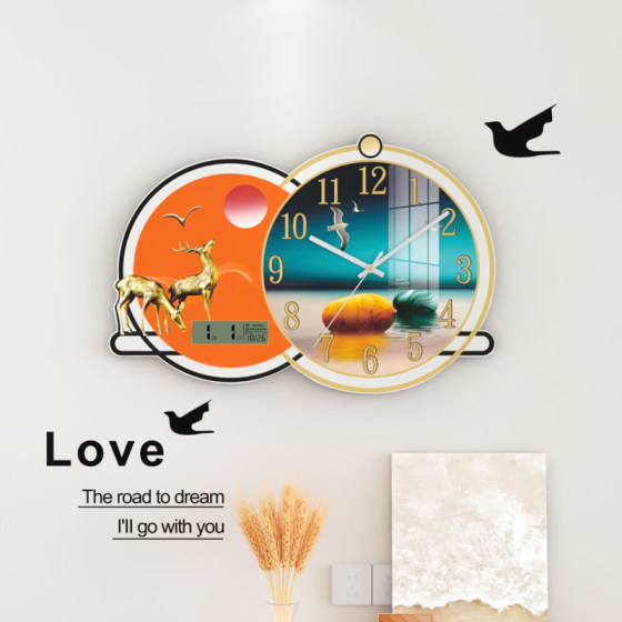 Dilan Wooden Clock Decorative Painting Silent Wall Watch with Wall Sticker