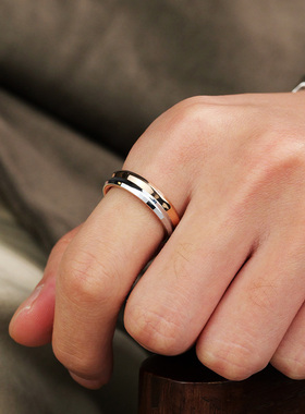 情侣戒指素圈钨金食指单身玫瑰金