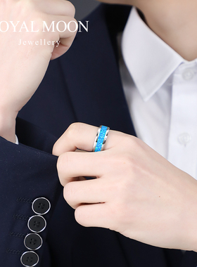 戒指男轻奢单身女食指蓝色