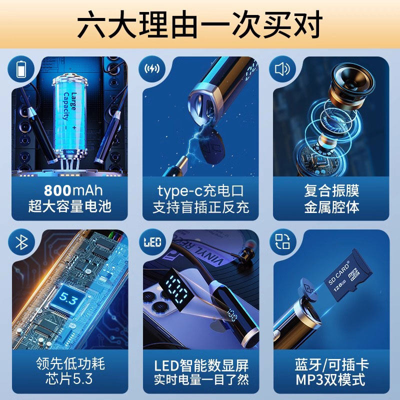 超长续航无线蓝牙耳机2024新款降噪颈挂脖式运动跑步适用苹果华为