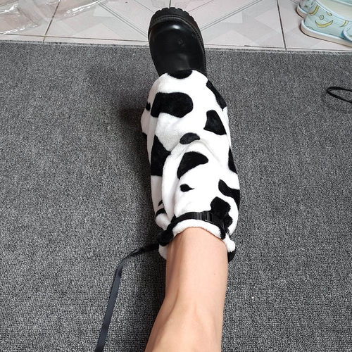 手作日系中筒奶牛纹堆堆袜套原宿风JK小腿套千禧Y2K简约软妹潮女 - 图1