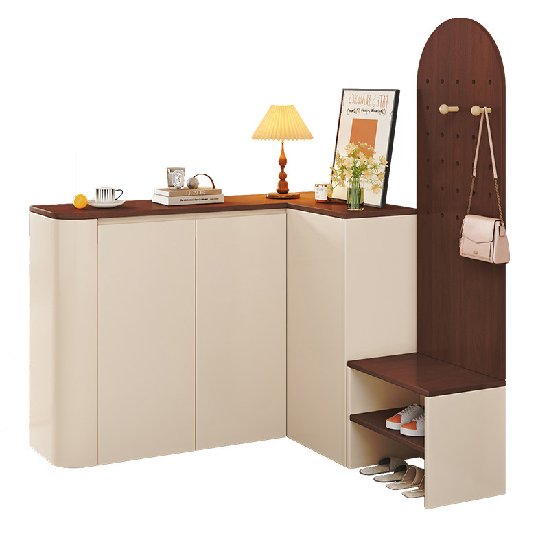 复古奶油风门口鞋柜玄关柜圆弧客厅入户柜隔断储物柜带换鞋凳,淘宝优惠券,粉丝福利购,淘宝优惠卷