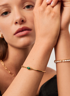 Missoma金色熔岩宝石孔雀石幸运守护开口手镯小众轻奢高级感配饰