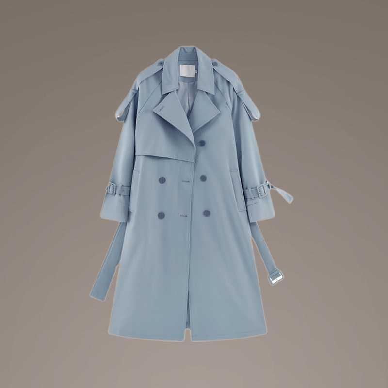2023春季新款风衣外套小个子女蓝色设计感小众气质百搭时髦大衣女 - 图3