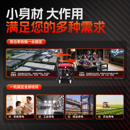 静音户外汽油发电机220v大功率家用小型摆摊静音单相野营便携式 - 图2