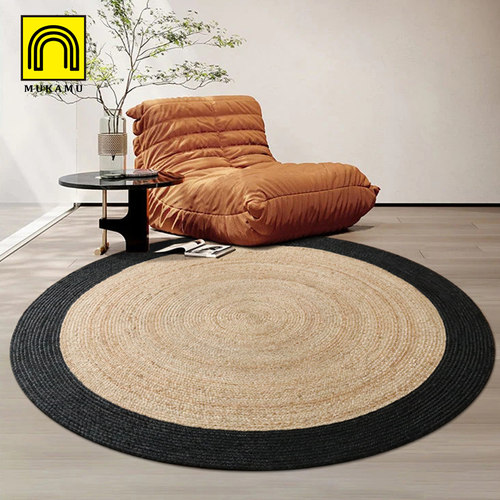 手工编织天然黄麻纯麻地毯侘寂现代简约阳台茶几沙发客厅地垫定制 - 图1
