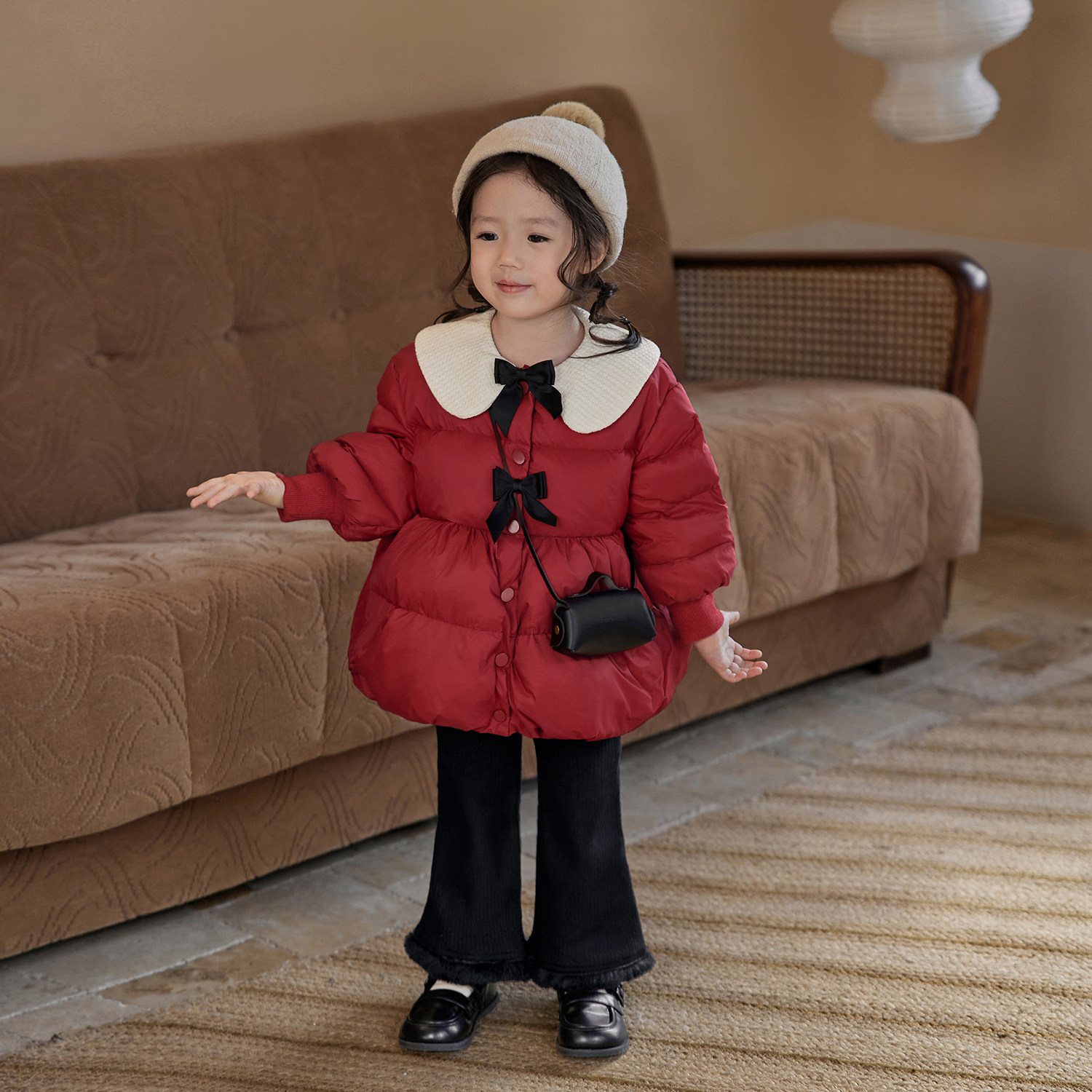 陈大猪小O宝 宝宝羽绒服女小香风2023冬新款婴儿洋气翻领新年外套,淘宝优惠券,粉丝福利购,淘宝优惠卷