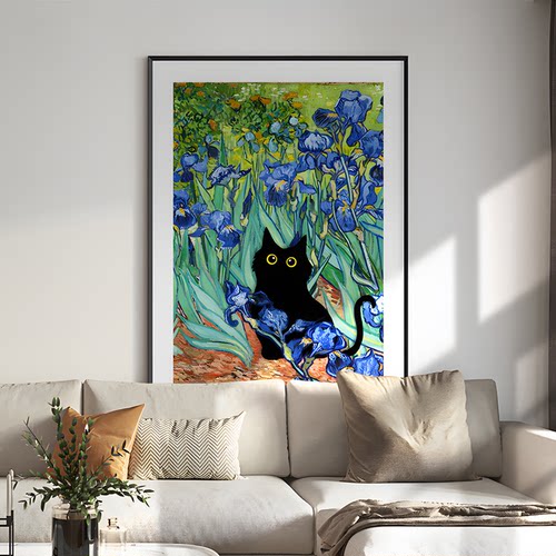 ZOYART 当小黑猫闯入名画 搞怪趣味装饰画现代小众艺术客厅挂画 - 图2
