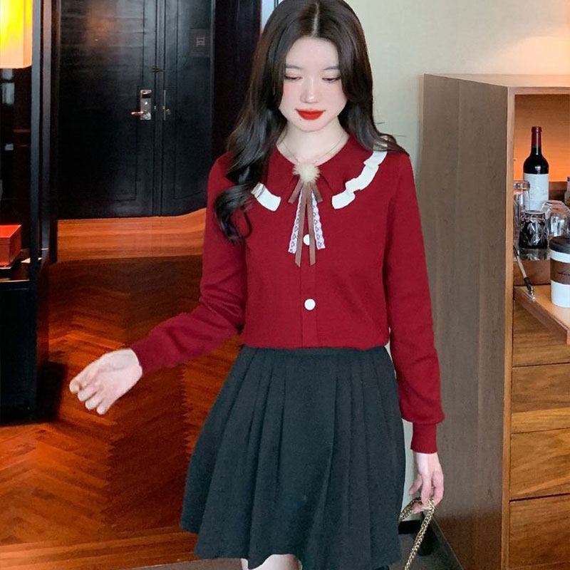 小香风娃娃领针织衫女士2024春装新款宽松显瘦洋气减龄蝴蝶结上衣,淘宝优惠券,粉丝福利购,淘宝优惠卷