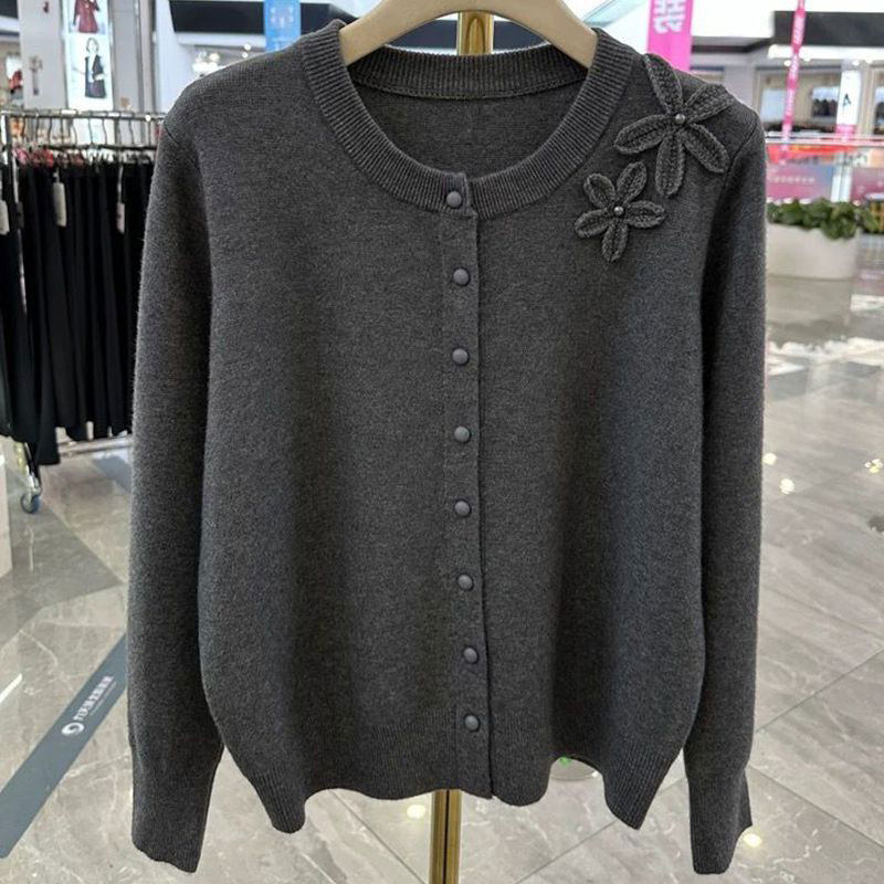 洋气减龄圆领妈妈装针织衫2025春秋新款宽松显瘦百搭开衫外套女士,淘宝优惠券,粉丝福利购,淘宝优惠卷