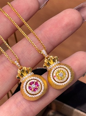 新中式复古来财925纯银镶钻钱袋子福袋项链小众设计感奢华