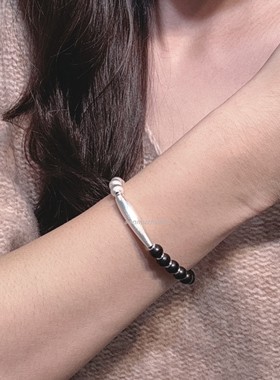 ins风韩风清冷感艺术黄铜黑檀木拉丝手链个性高级感简约设计感女