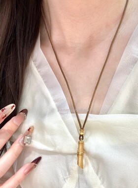 国风S925纯银新中式复古竹子竹节项链高级感节节高升抽拉棕绳项链