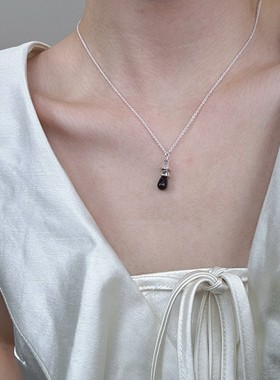 925纯银天然黑玛瑙项链耳钉套装