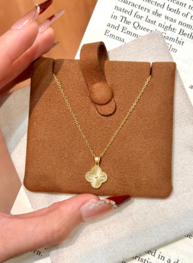 法式优雅S925纯银轻奢高级感镭射四叶草项链高级感女时尚直播货源