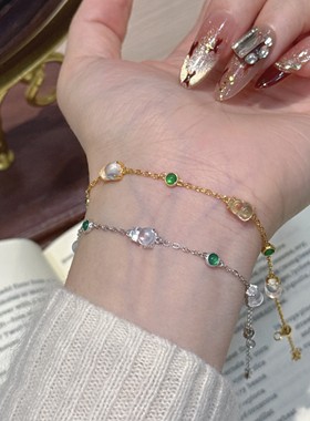 东方风气质925银新中式复古轻奢设计感葫芦水沫玉绿玉髓抽拉手链