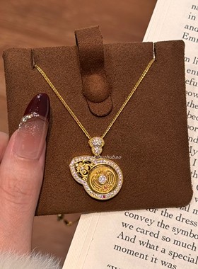 新中式复古国风925纯银气质时尚可旋转大小镶钻镂空雕花葫芦项链