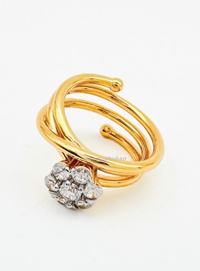 925纯银镀金镶嵌锆石花朵戒指