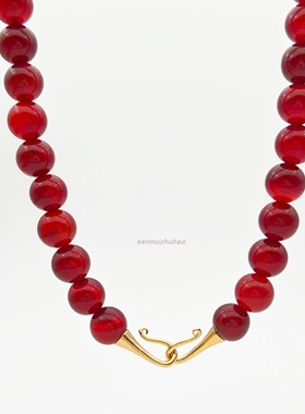丹麦小众设计红玛瑙米黄玉纯银项链时尚个性夸张轻奢简约锁骨链