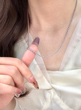 暗黑风嘻哈个性925银设计感男女通用款中性风简约百搭粗麻花项链