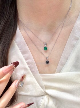 甜美优雅风S925纯银防过敏方糖彩钻吊坠项链轻奢女款设计感极简风