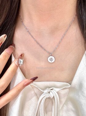 欧美畅销925纯银八芒星指南针项链小众高级感几何圆形时尚锁骨链