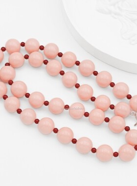 925纯银欧美Y2K甜心风粉色水晶安哥拉红串珠项链女生派对聚会度假