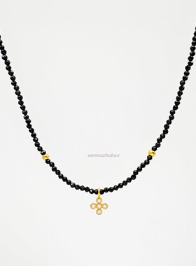 925纯银黑尖晶串珠项链锁骨链