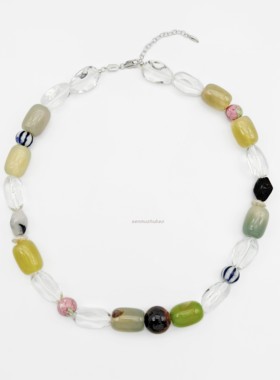 925纯银青提奶盖虎眼琉璃不规则项链个性夸张沙滩风度假风设计感