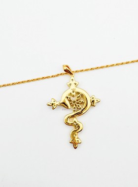 欧美中古十字架金蛇蛇形镶钻项链