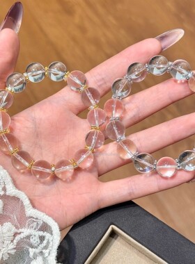 925纯银夏季清凉感优雅气质优化清透白水晶雪花弹力手串轻奢高级